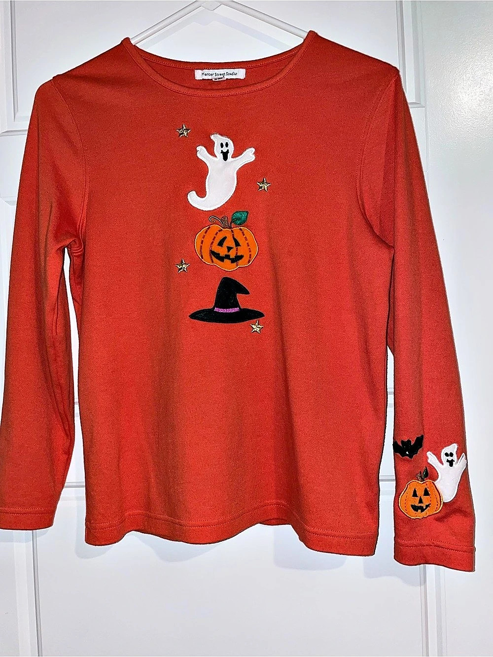 Mercer Street Studio Long Sleeve Tee with Decorative Halloween Embellishments. S